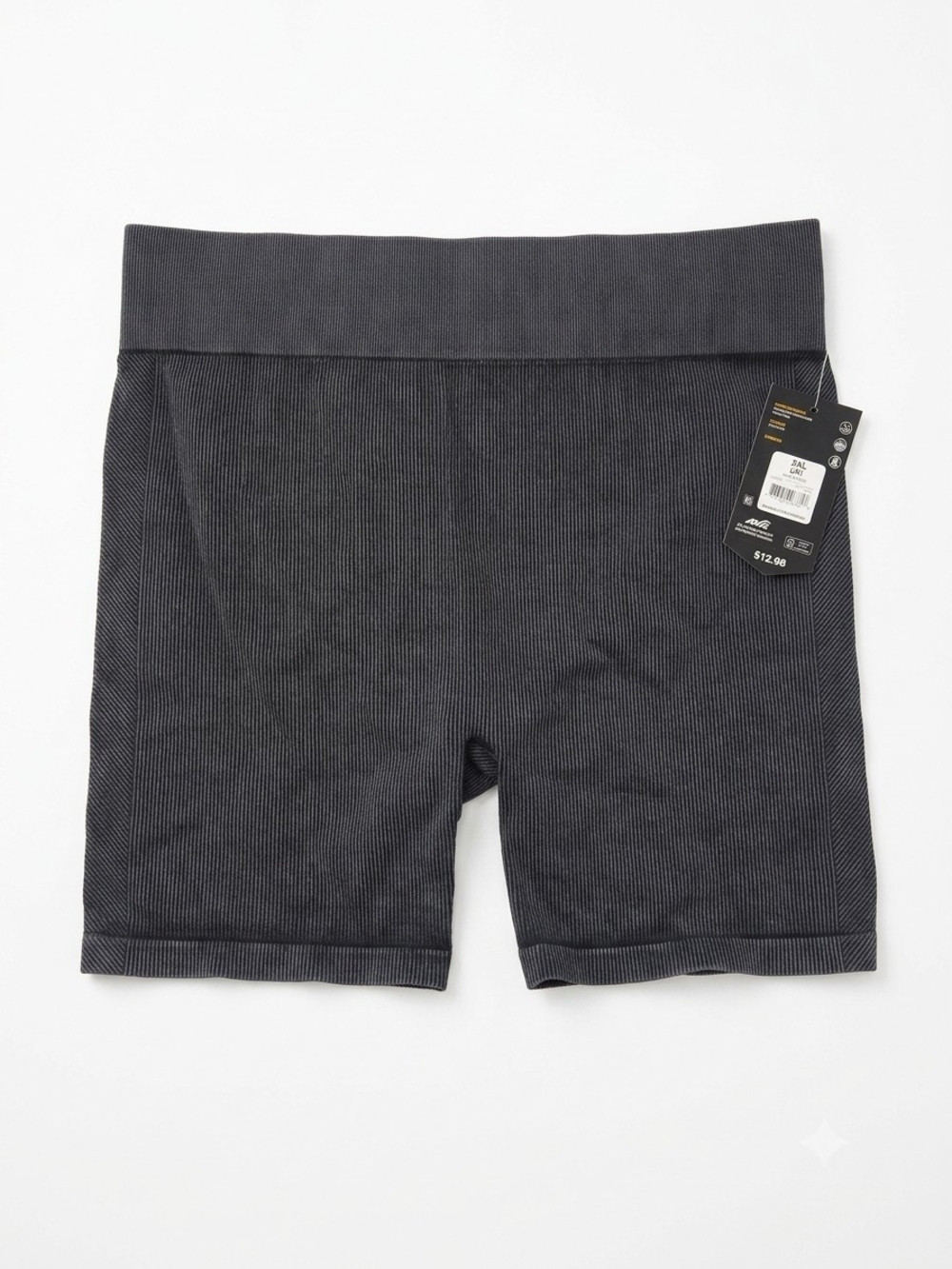 NWT Avia Women's Dark Grey Ribbed High-Waist Bike Shorts  (0142)